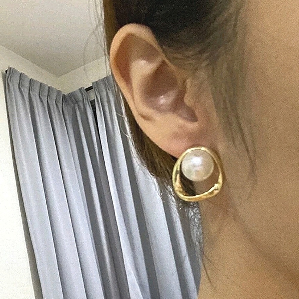 Faux Pearl Gold Tone Stud Earrings Bridal Statement wedding Cocktail Classic 💖 - Picture 10 of 13